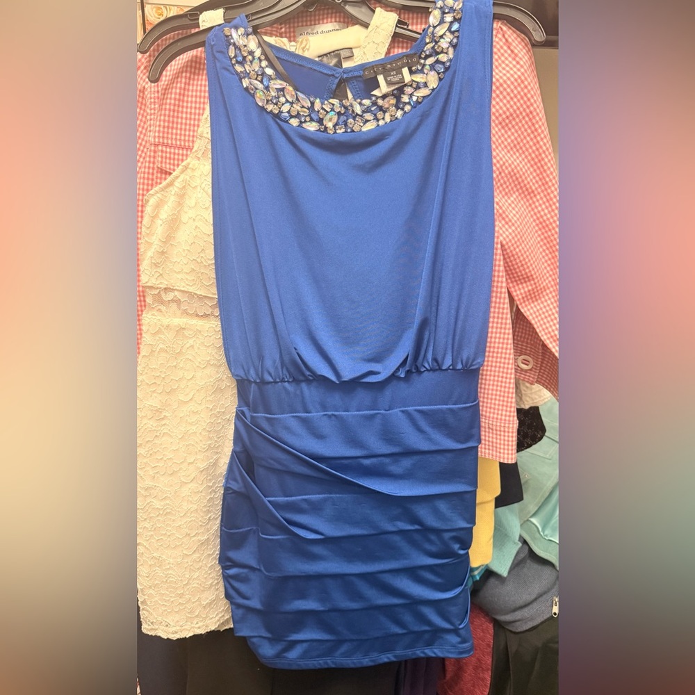 City Studio Sapphire Dress with Crystal Accents